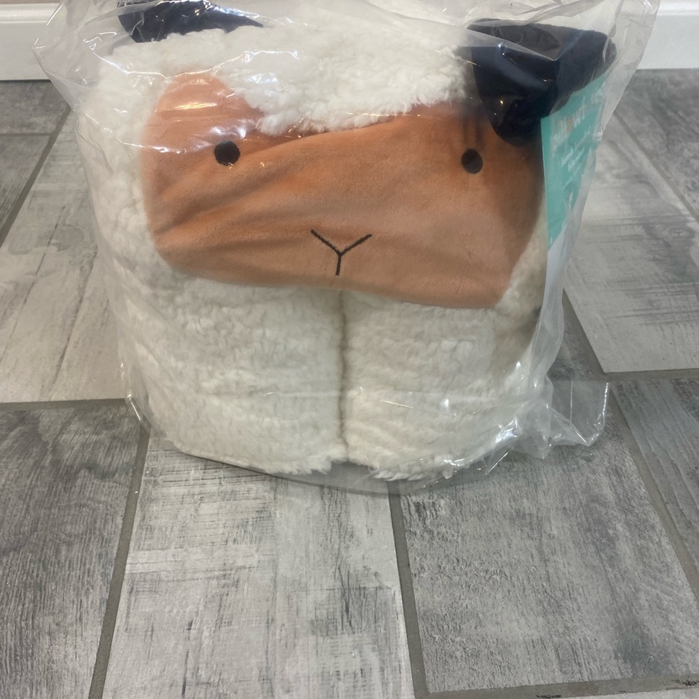 Pillowfort White Sherpa Lamb Plush Blanket with Tan Face and Black Ears
